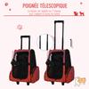 Pet Travel Backpack Bag Cat Puppy Dog Carrier W/ Trolley and Telescopic Handle Portable Stroller Wheel Luggage Bag (Red)