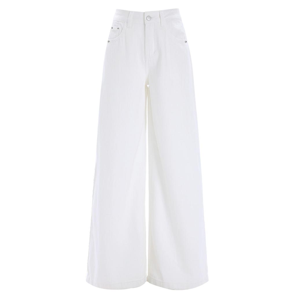 Spring Summer Three Proof Tencel Cotton Pure White Breathable Functional Loose Fit Denim Pants For Women Casual Pants Oversize Denim Trousers