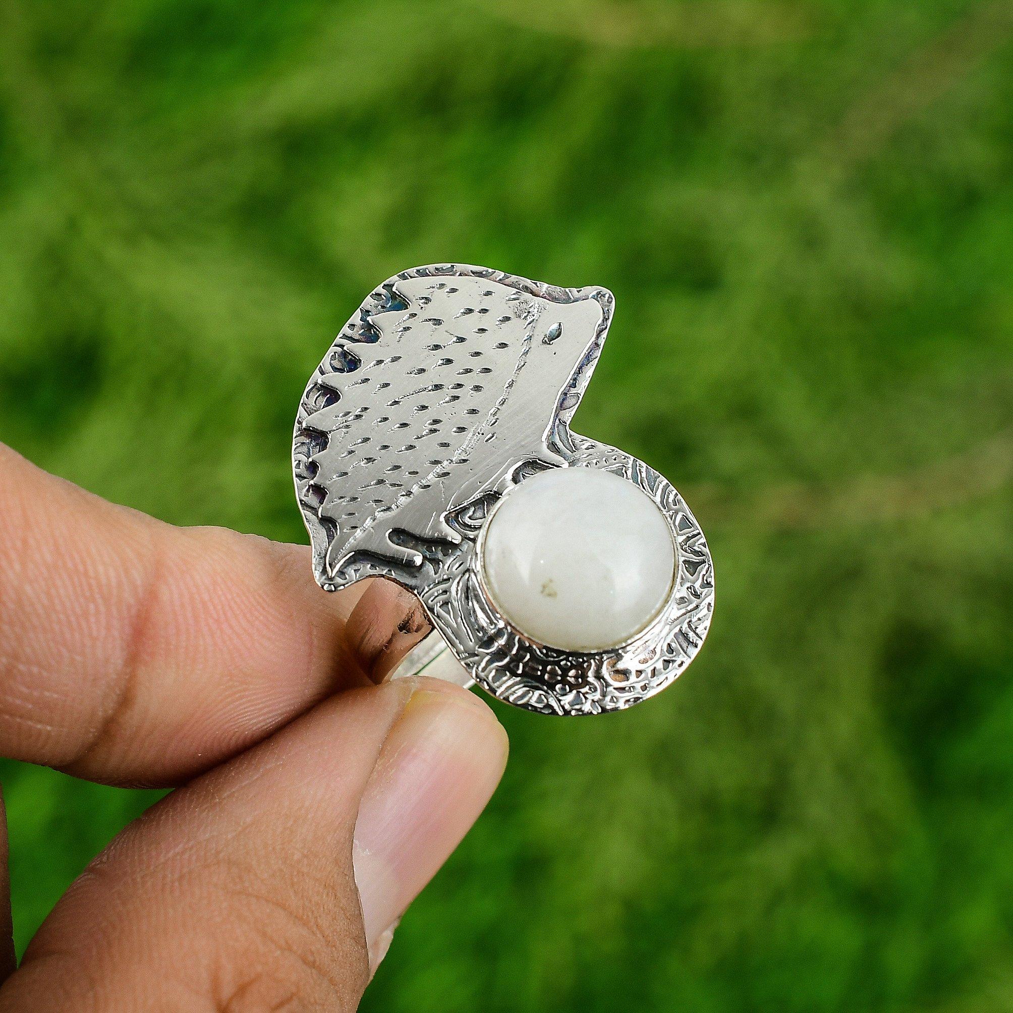 

Sterling Silver Round Rainbow Moonstone Stone Statement Anniversary Ring Jewelry Adjustable
