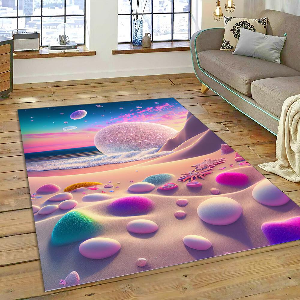 27 Style New Colorful Pebble Rainbow Road Beach Stone Scenery 3D Carpet Rug for Living Room Bedroom Home Sofa,Non-slip Floor Mat