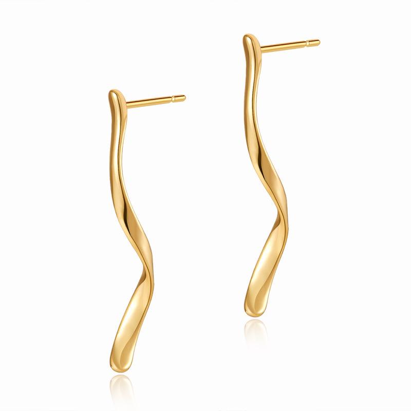French Irregular Line Design Copper Plated 18k Gold Earrings For Women