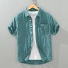 1267 Solid Color Short Sleeve Cotton Linen Shirt