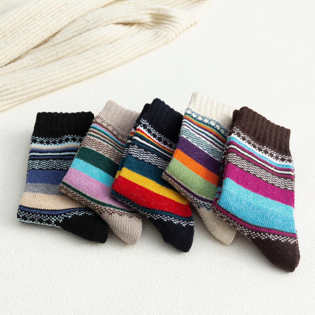 5 Pack Womens Socks Vintage Winter Soft Warm Cold Knit Wool Socks