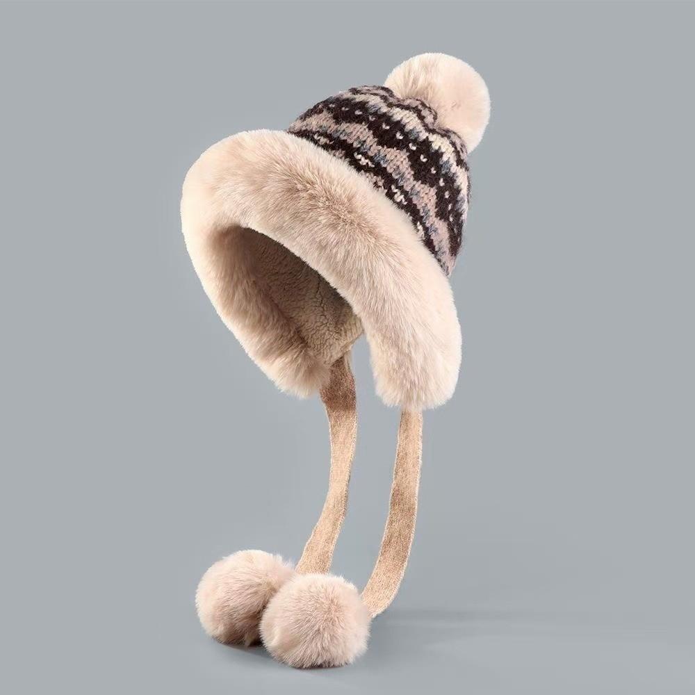 Windproof Knitted Plush Hat Thick Pullover Beanie Hat Fashion Ear Protection Hat  Autumn Winter