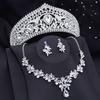 Luxury Bride Crown Jewelry Sets for Women Red Tiaras and Necklace Earrings Set Party Prom Bridal Wedding Jewelry Set Accessory