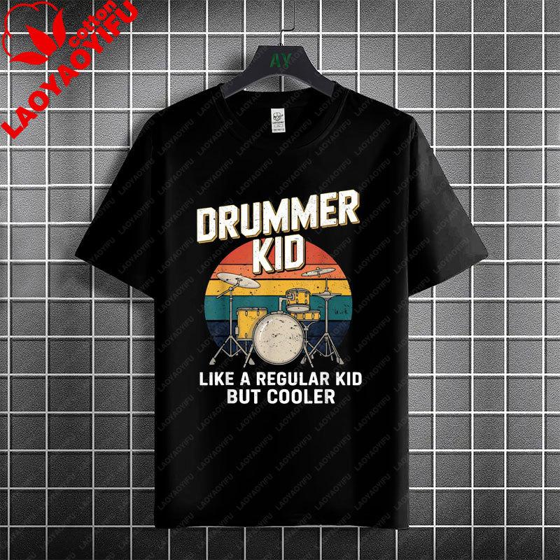 Rock Music Skeleton Drummer  Rock on Drum Kit Graphic Tshirt 100Cotton Short Sleeve Round Neck Humor Style Casual Tshirt