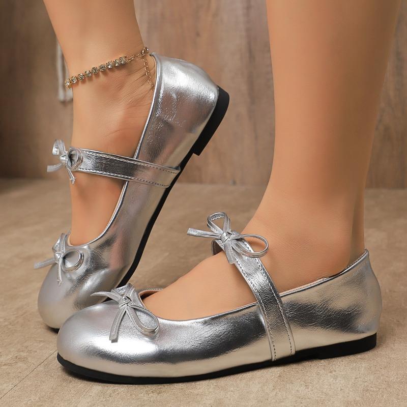 French Bow Design Waterproof Women's 2025 New Round Toe Flat Non-slip Ballet Shoes Shallow Mouth Buckle Flat Shoes 36-43