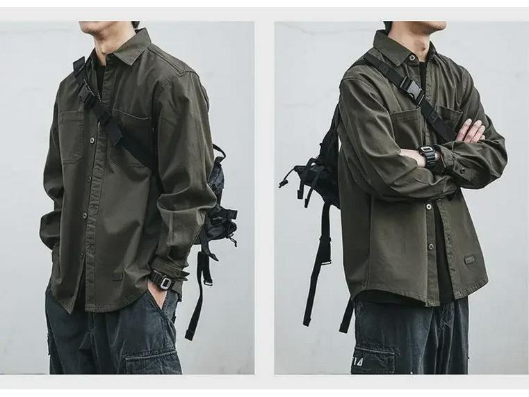 Men's Korean Style Retro Long Sleeve Work Shirt - Trendy, Loose, Versatile, Youth Casual Jacket with Pockets.