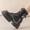 Damen Punk Stiefeletten Plateau Schnallendesign Motorradstiefel Schnürung Blockabsatz Schuhe Kettendekoration Lässige Outdoor-Schuhe 40