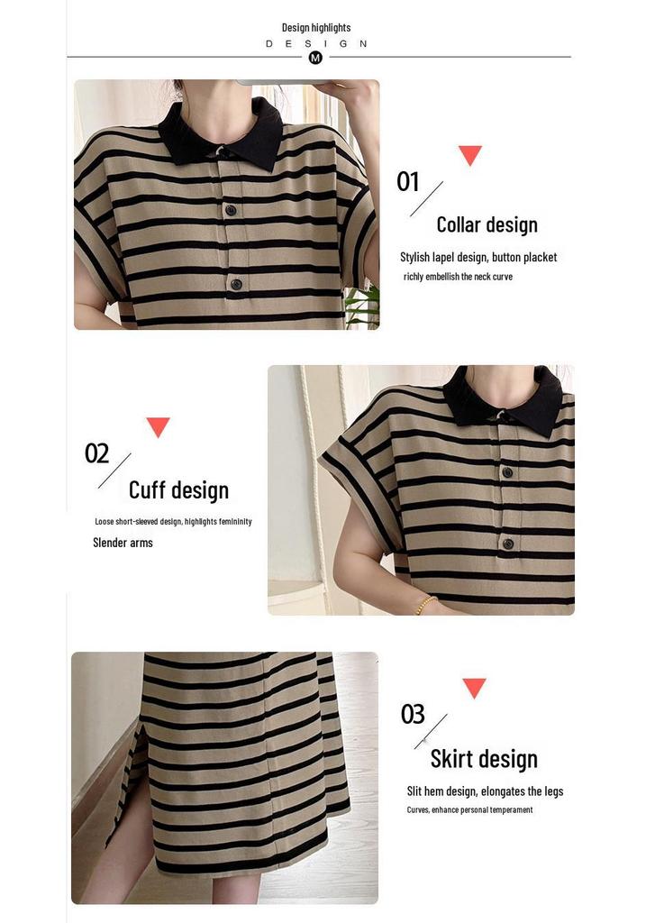 2026 Korean Striped Casual Maternity Polo Dress