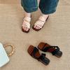 Internet celebrities with the same two wear drag~ 4cm square head heightened thick bottom wrap with beach vacation slippers women sandals wear summer