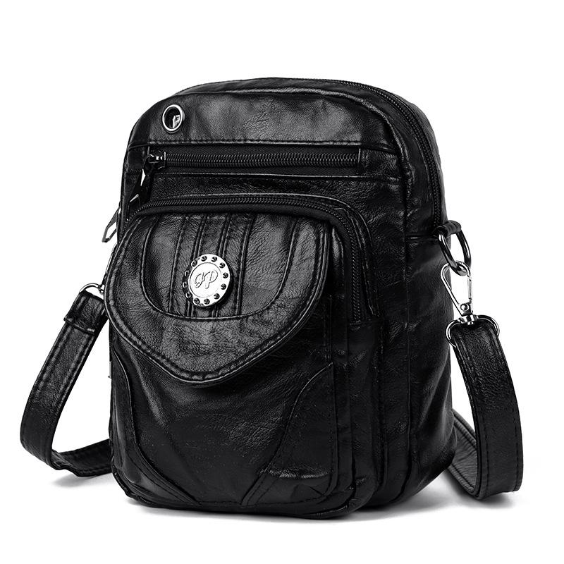 

Женская маленькая квадратная сумка, новая сумка-мессенджер на плечо из вымытой кожи, женская сумка, бесплатная сумка для мамы, многослойная сумка. чёрный