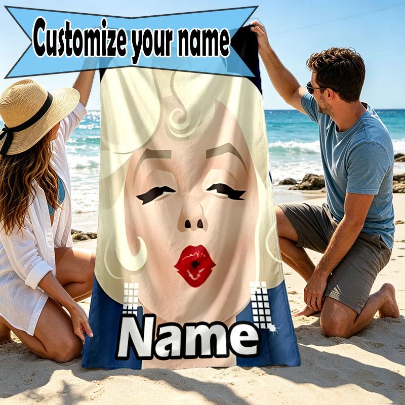 Custom Name Personalized Marilyn Monroe Print Beach Towel, for Trip Camping Beach Party Home Decor, Birthday Gift for Family & Friends