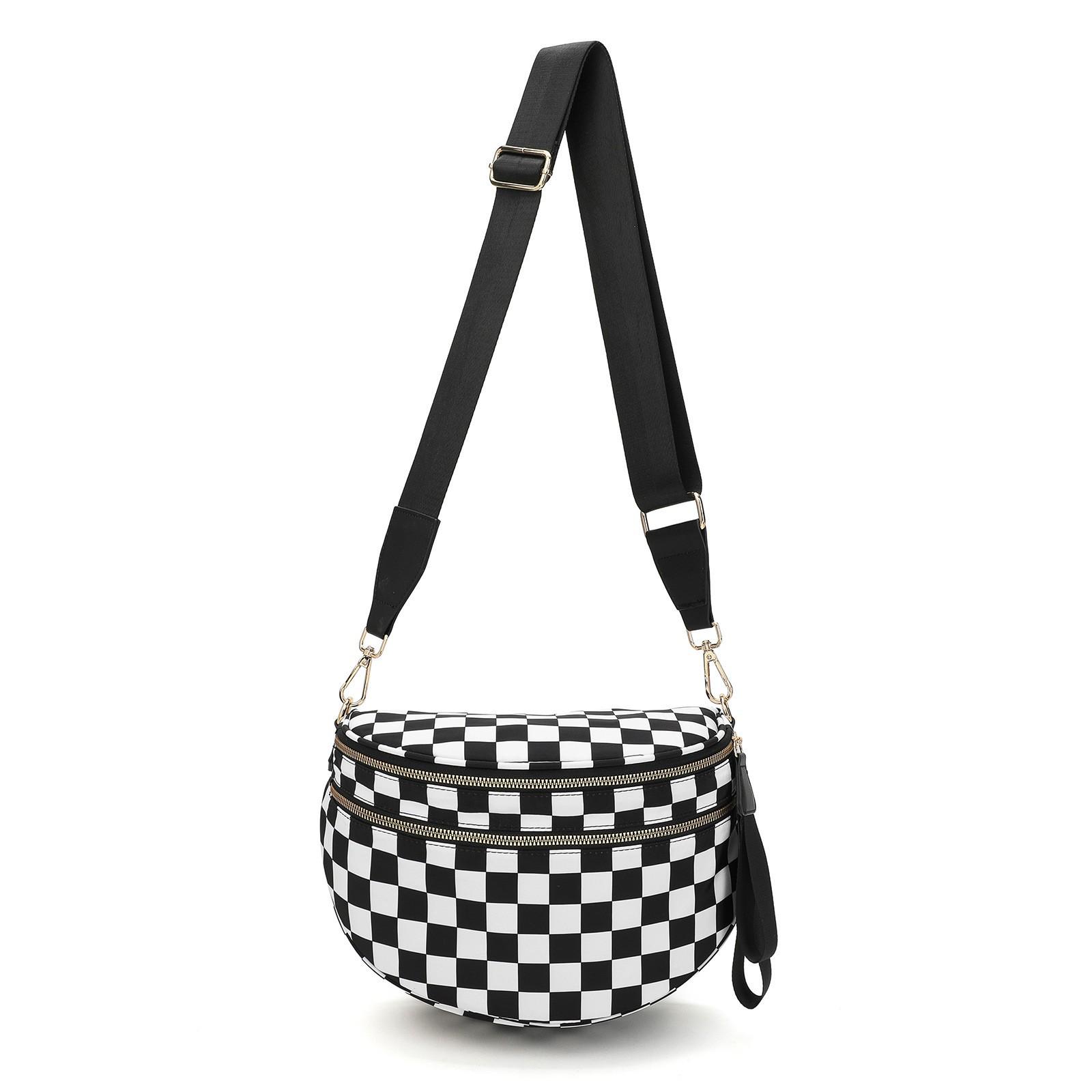 

Women s Versatile Oxford Cloth Shell Shoulder Bag - Large Capacity, Lightweight Crossbody for Fashion & Sports Black and White Checkered