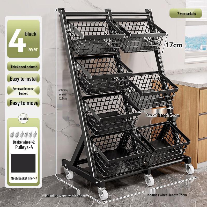 Estante de Armazenamento Multicamadas para Cozinha e Sala de Estar com Rodas para Legumes, Frutas, Louças e Lanches
