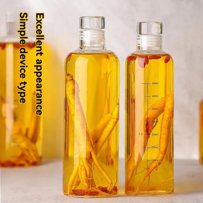 350-1000ml Clear Glass Empty Bottles with Lids Large Capacity Seal Shrink Capsules Bottles for  Beverages Juice Kombucha Storage