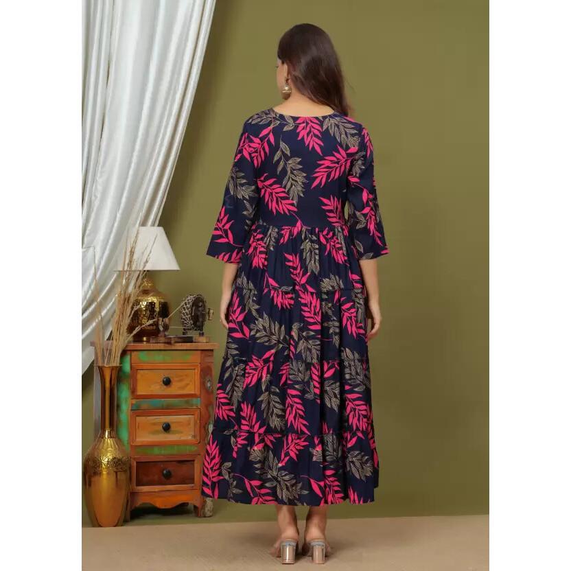 Women Embroidered Rayon Anarkali Kurta Designer Party Wear Top Tunic Kurti Gown SC-21001d