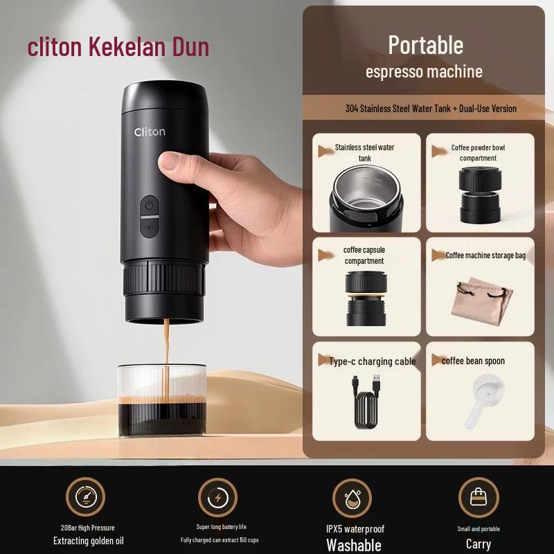 Cliton Portable Italian Espresso Capsule Machine - Semi-Automatic Moka Pot