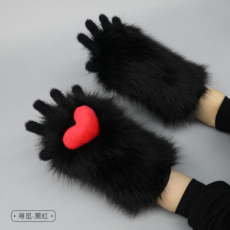 New Furry Animal Claws Handmade Cosplay Costume Fursuit Cat Claw Gloves Plush Claw Gloves Love Heart Anime Bear Paw Cute Mitten
