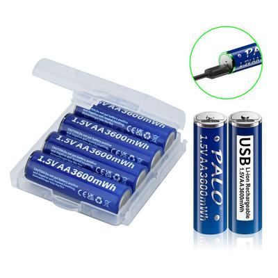 PALO Li-Ion AA Battery 1.5 V 3600mWh Li-polymer USB AA Rechargeable Lithium Ion Battery AA Battery for Keyboard Mouse + USB Cable