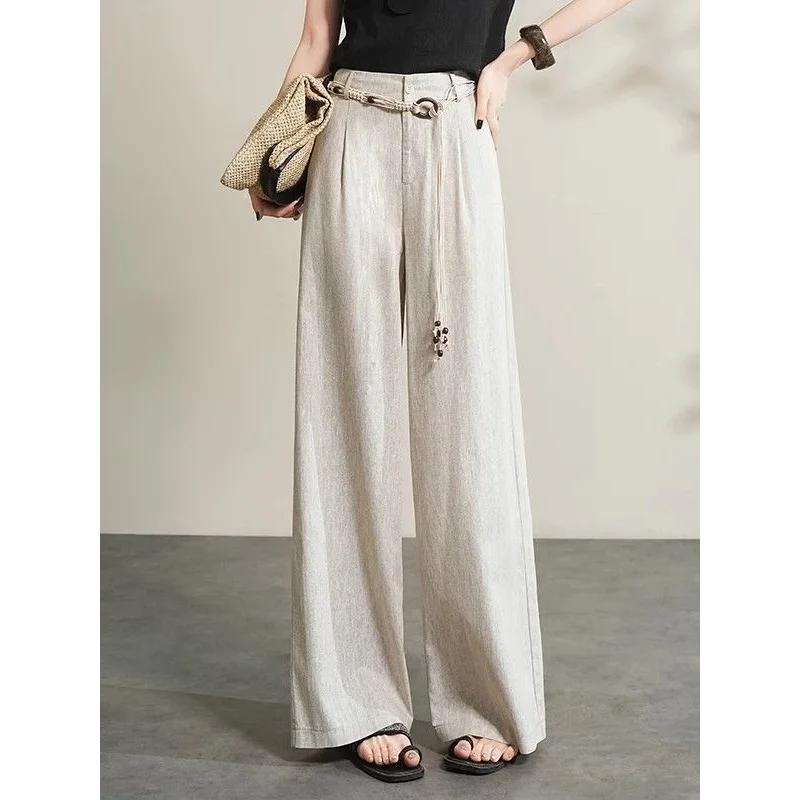 2025 New Draped Loose Straight Casual Floor-moving Trousers Rice Apricot Color Wide-leg Pants Women In Summer