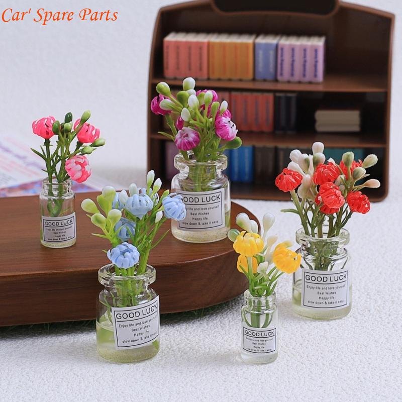Y4UA Miniature Potted Flowers Ornament Car Dashboard Center Console Mount Greenery Decoration Glow Small Figurines Decors