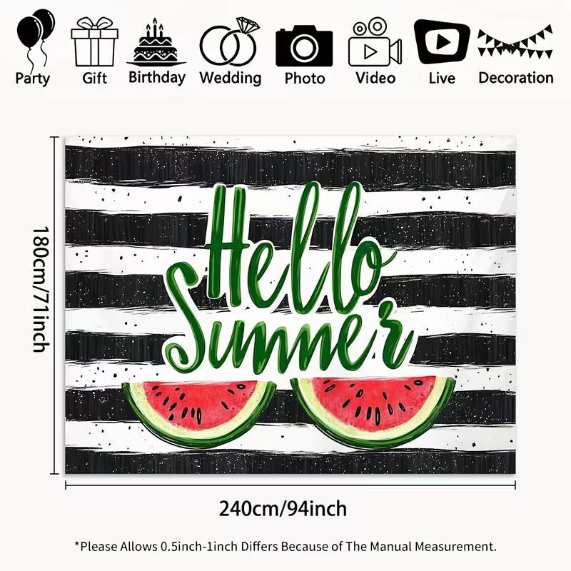 2D Watermelon "Hello Summer" Backdrop for Beach Party and Summer Themed Decor