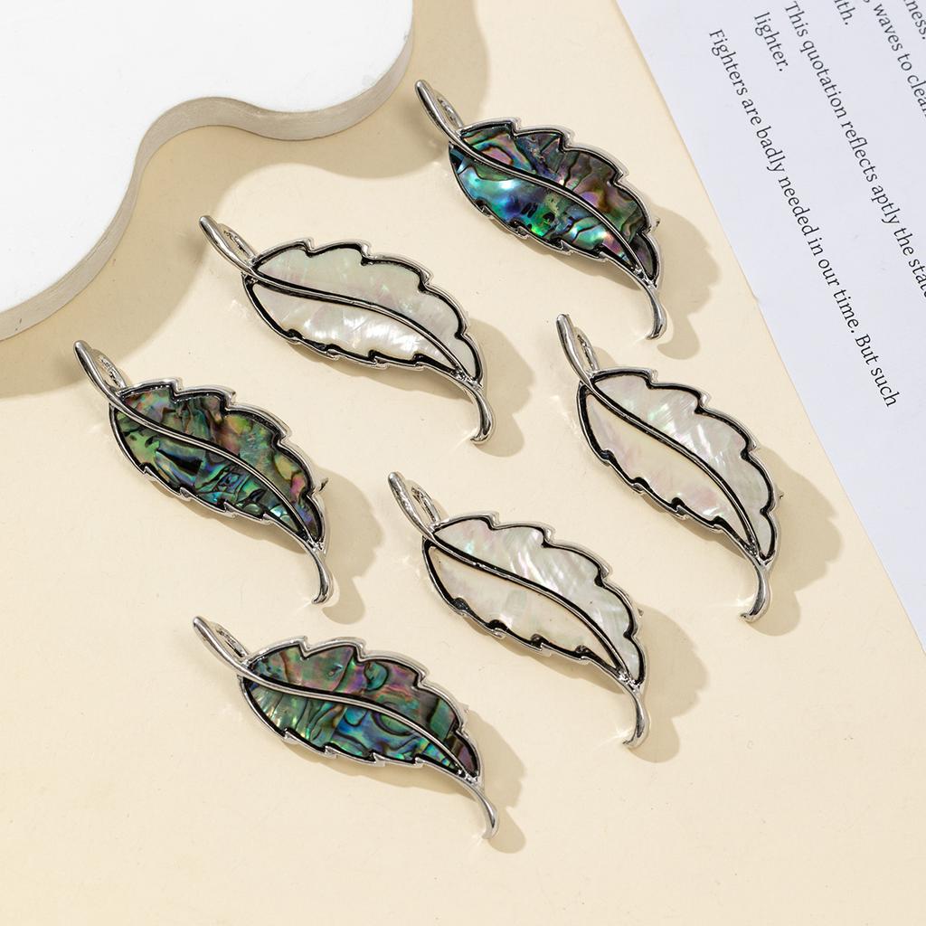 J Natural Mother Of Pearl Shell Feather-Shaped Brooch Pendant For Elegant Fascinators Women Brooch Jewelry Gift 50x19mm