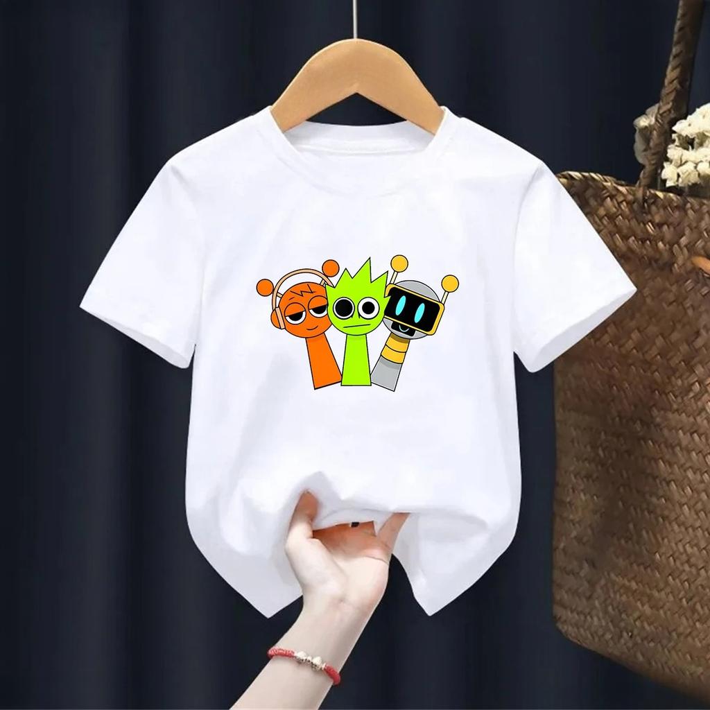 Cartoon Sprunki Cartoon Printed Summer Childrens Clothing Childrens Birthday Digital Gift Short Sleeve Top
