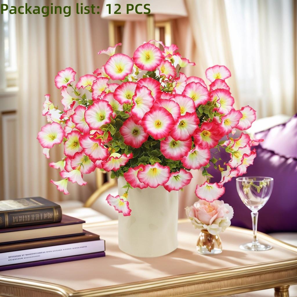 12 PCS Artificial Flowers Morning Glory-Outdoor Decor, Colorful Daisy Planter - Front Door, Porch, Patio, Window Box-Home Decor