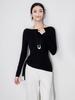 Design Sense Off-Shoulder Tie-Up Wool Knit Top: Minimalist Waist-Defining Long Sleeve for Early Autumn