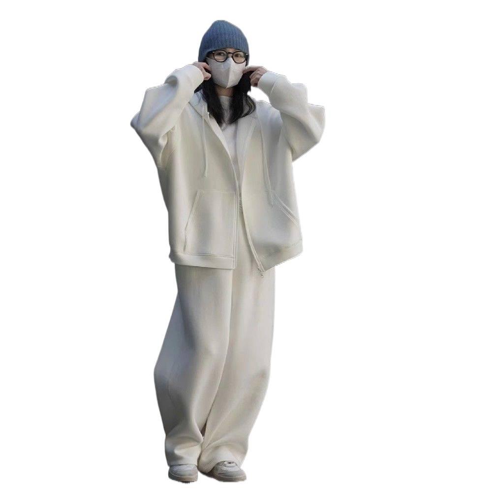 Women's 2025 Street Style Hoodie & Wide-Leg Pants, Autumn/Winter Thickened Casual Tracksuit Two-Piece Set
