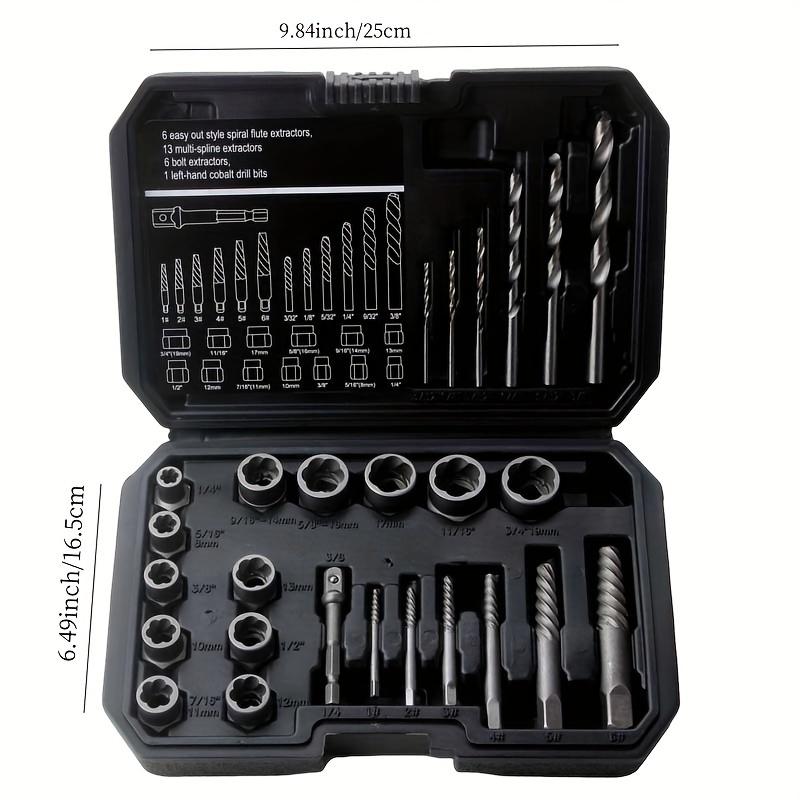 

Набор экстракторов поврежденных гаек и болтов 26 шт. со сверлами, шестигранная торцевая головка для винтов, съемник болтов, компактный кейс для удобного хранения и переноски 26pc чёрный
