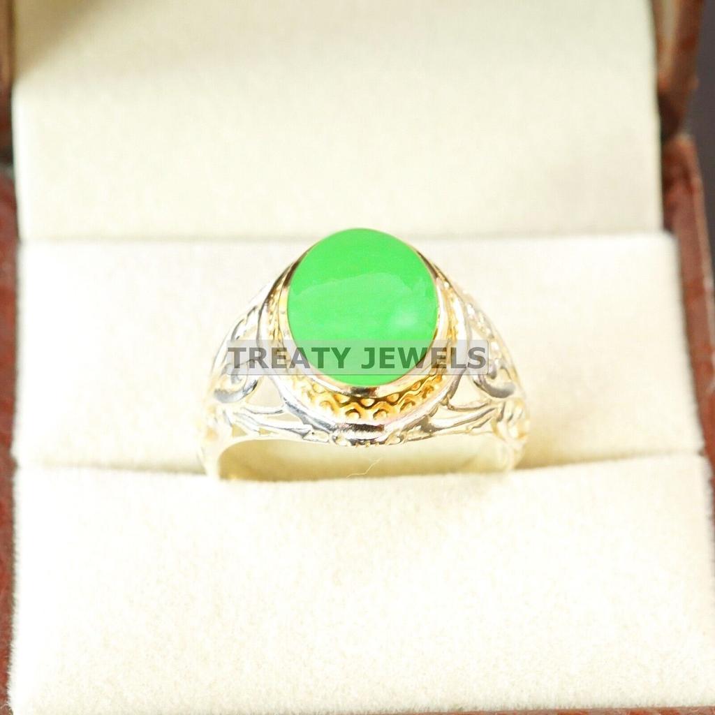 Jade Oval Cut Gemstone With 925 Sterling Silver Ring For Men's #B158 JL375671606415