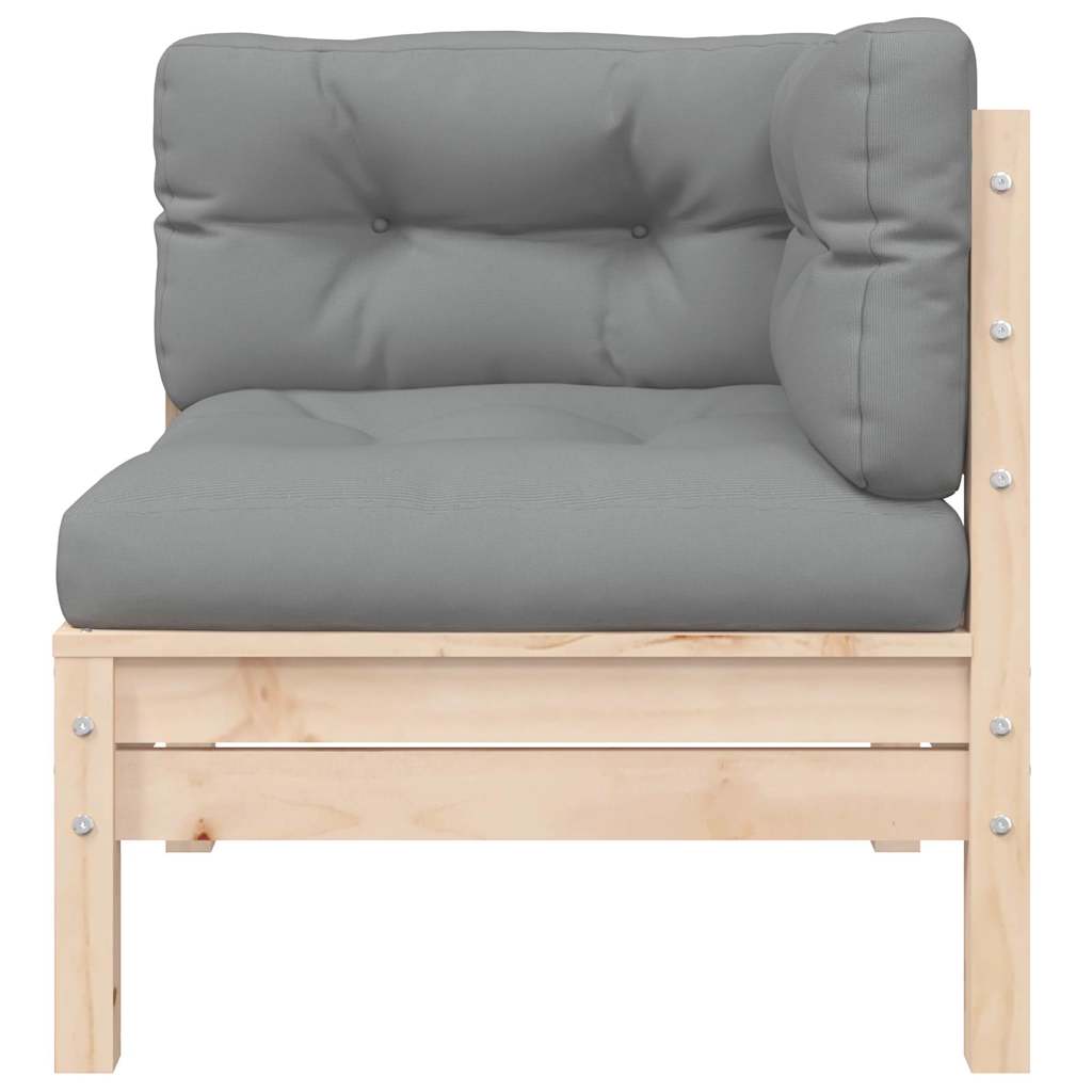3 Piece Garden Lounge Set with Grey Cushions Solid Pine Wood