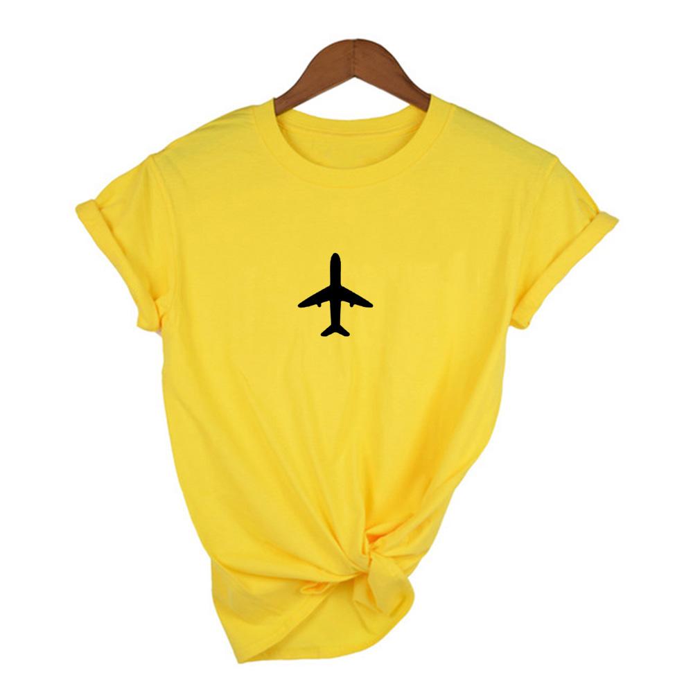 Airplane Print Graphic Tees Women Travel Casual Aesthetic Vintage Summer Camisetas Female T Shirt White Tops