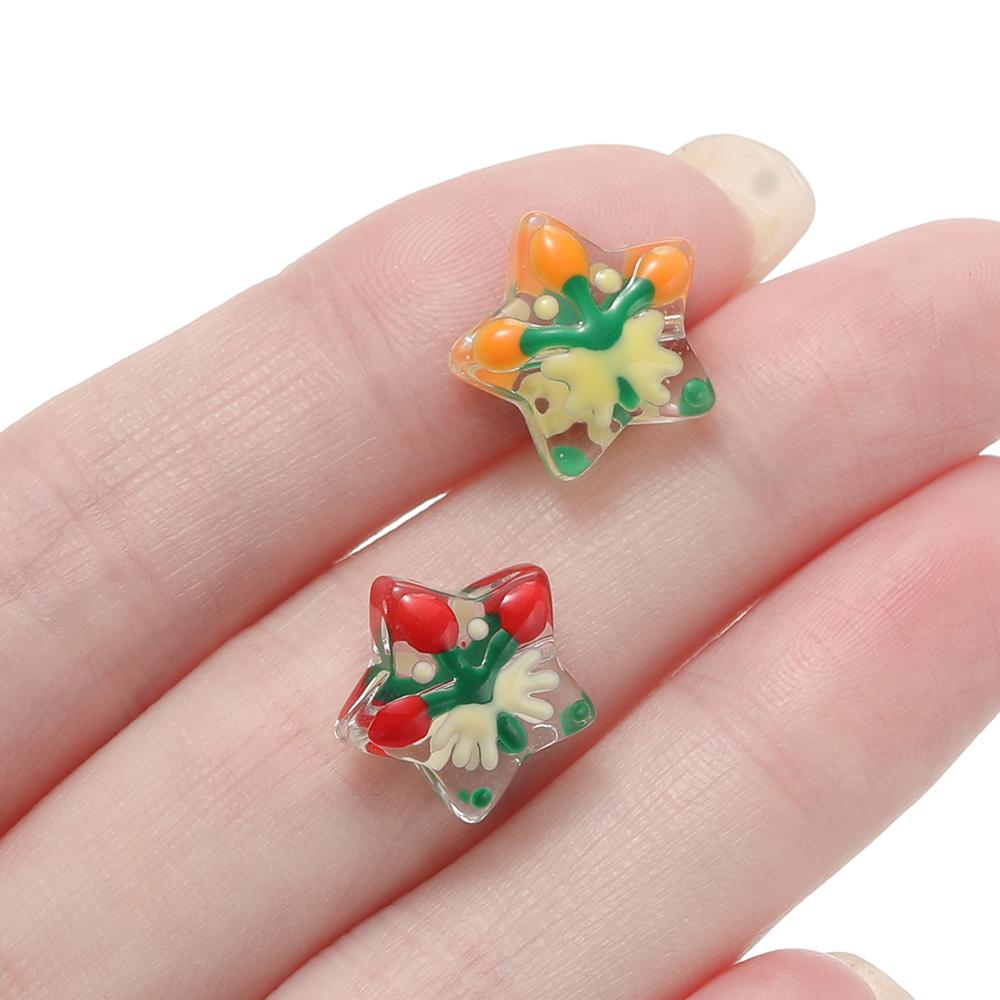 5pcs/Lot Christmas Star Glass Beads Colorful 13mm Spacer Loose Bead for DIY Bracelet Necklace Jewelry Making Accessories