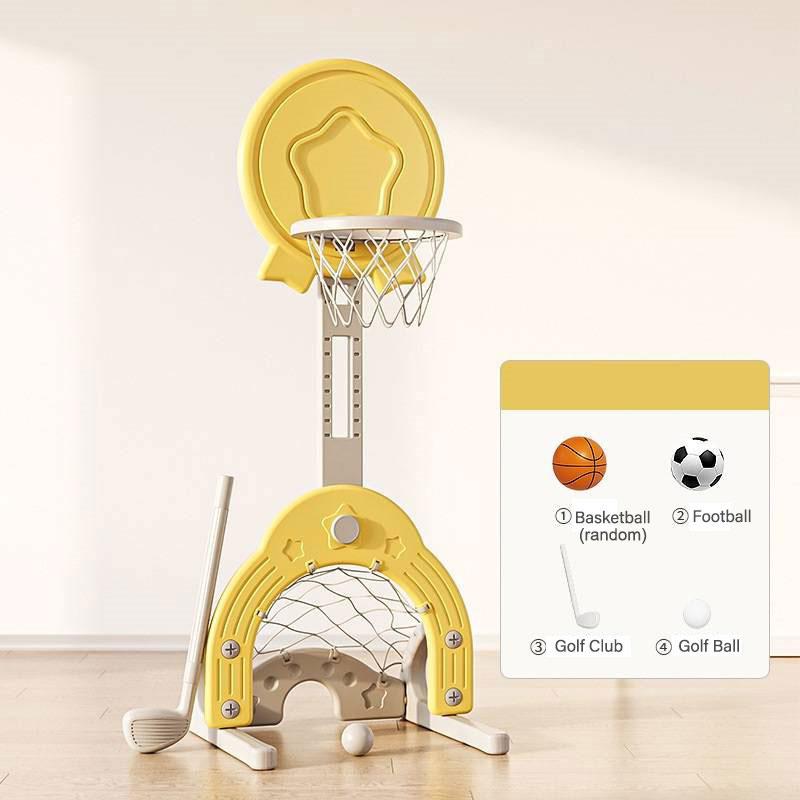 Kinder-Basketballständer, 3-in-1 verstellbarer Basketballrahmen, Fußballtor, Basketballständer-Set für drinnen und draußen