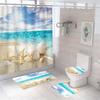 4Pcs/Set Print Shell Starfish Shower Curtains Ocean Beach New Bath Mat Set Waterproof Bath Curtain Polyester Anti-slip Carpet Toilet Rugs