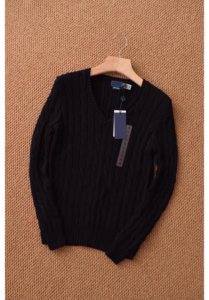 Ralph Embroidered Horse Logo Slim Fit Cable Knit Cotton V-Neck Sweater