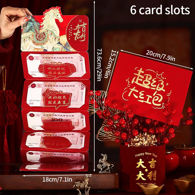 Folding Red Envelope 6/10 Card Slots Red Pocket Lucky Money Evenlopes Red Ita Bag Spring Festival Hongbao Nouvel An Chinois 2026