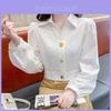 Port Style Blouse For Women With 3d Effect And Lantern Sleeves For Autumn Fashion
