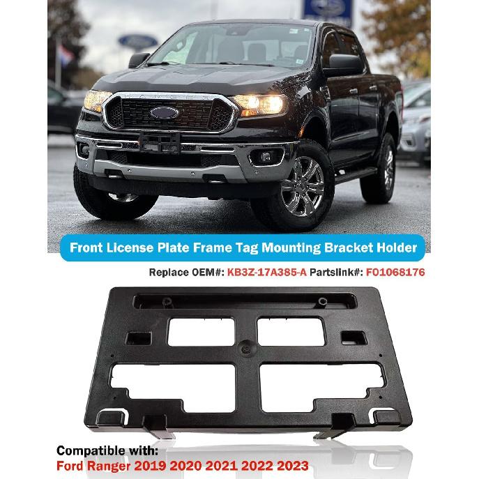 Front License Plate Frame for Ford Ranger 2019 2020 2021 2022 2023 NO Drill Front Bumper License Plate Holder Mounting Bracket Replace # KB3Z17A385A
