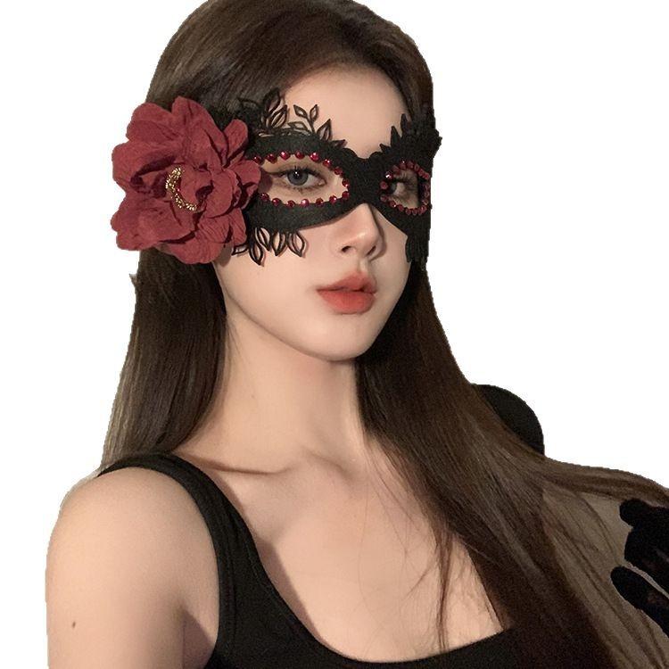 Halloween Black Flower Mask Masquerade Party Lace Half Face Mask Eye Mask Makeup Night Mask