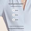 Women's Professional Short Sleeve V-Neck Satin Blouse - Iron-Free, Wrinkle-Resistant, Blue.