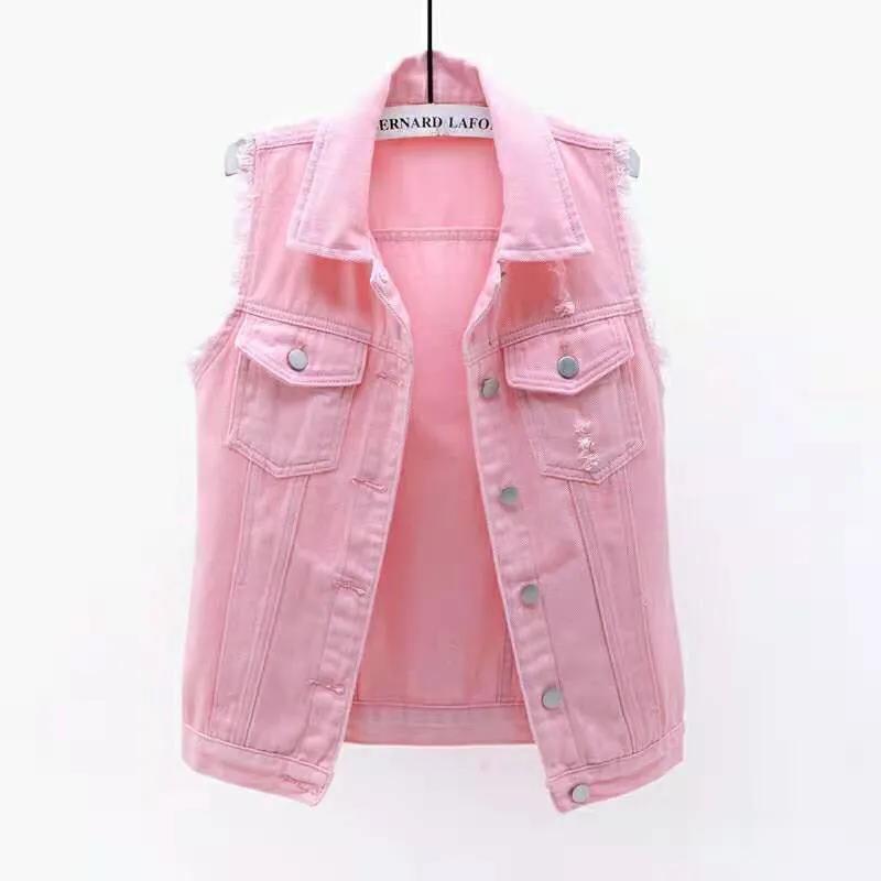 Denim Vest Women's Sleeveless Jacket Short All-match Slim Slimming Raw EdgeRipped Tops Spring Summer Autumn