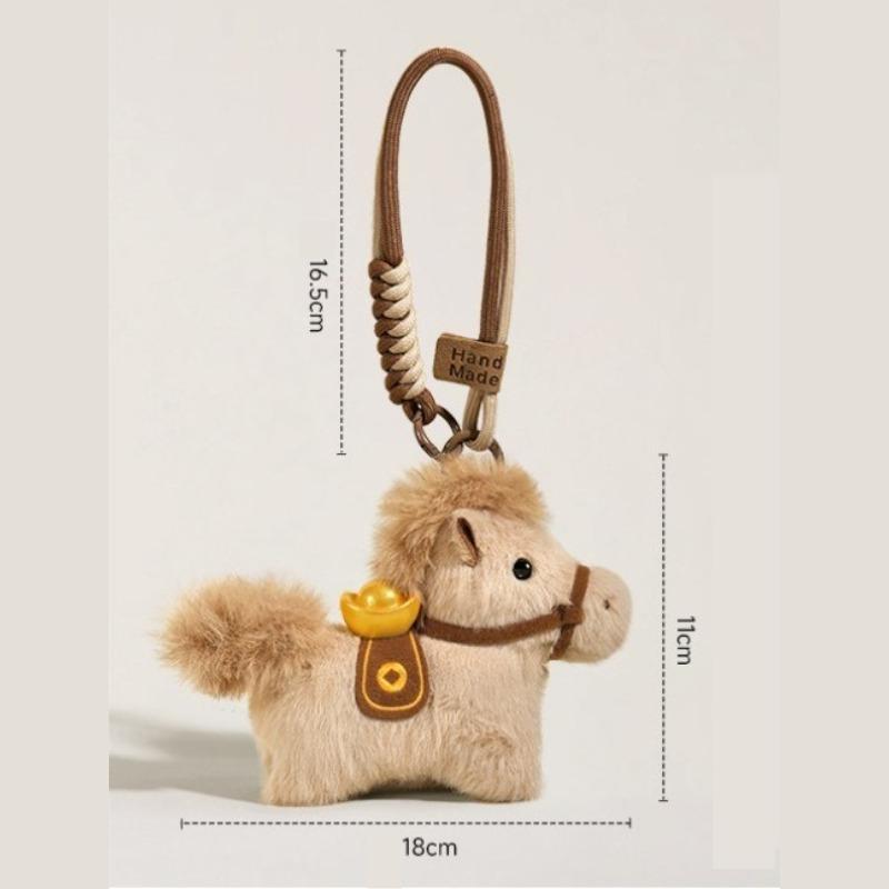 Car Ornaments Cute Cartoon Yuanbao Pony Plush Keychain Pendant Kawaii Horse Year Key Ring Decoration Accessories Gifts