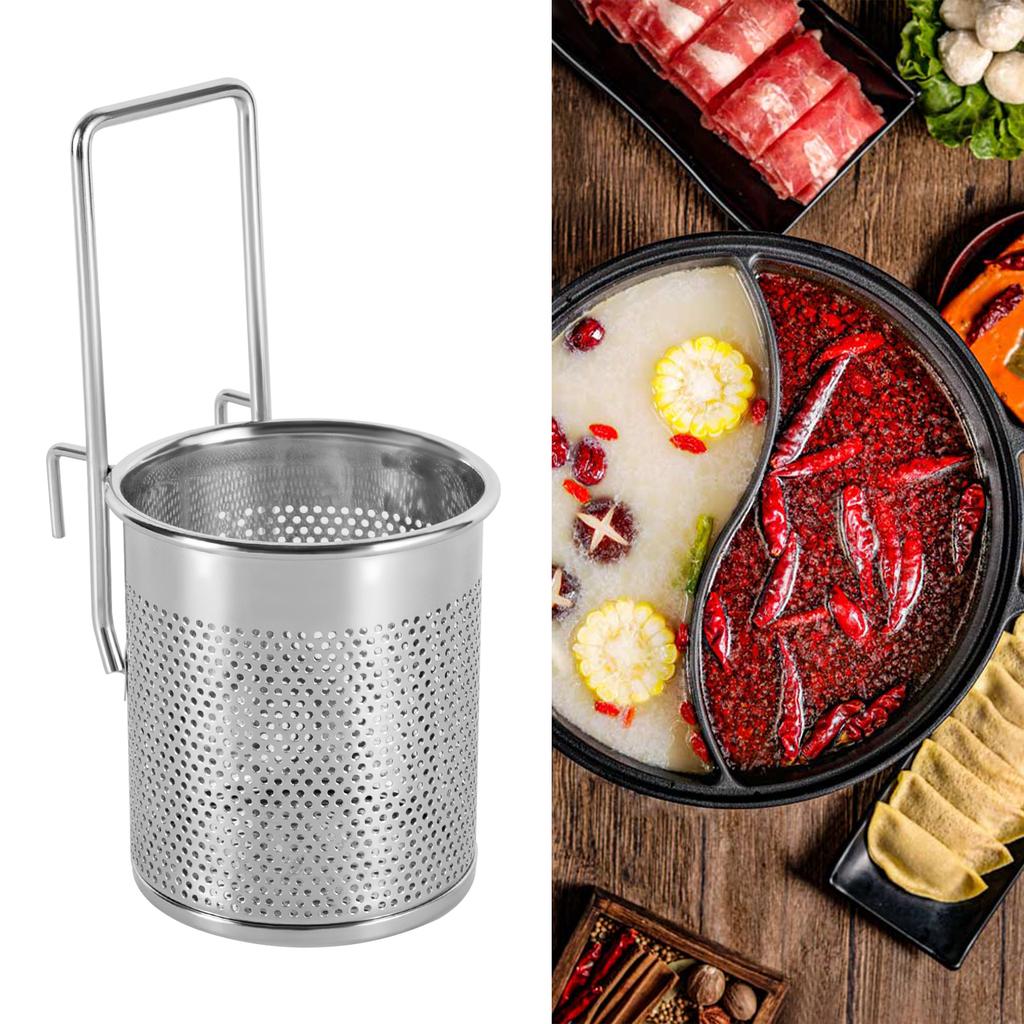 Hot Pot Mesh Net Basket, Stainless Steel Mesh Basket, Hanging Noodle Strainer with Handle for Straining, Draining 3.15 * 6.49 In