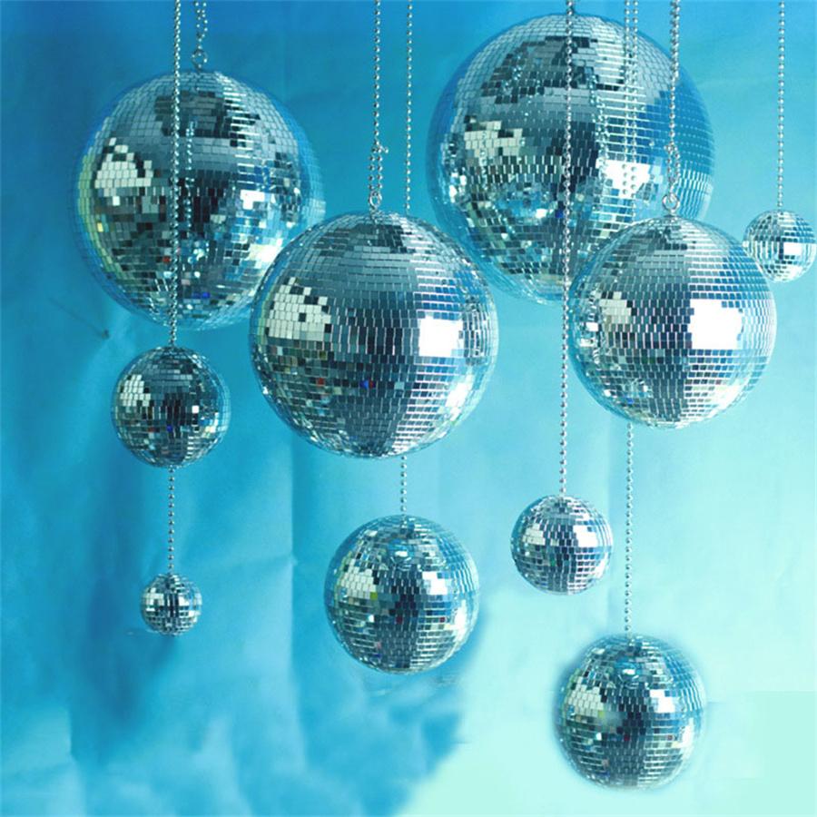 Disco Ball with Motor 8/10/12" Hanging Mirror Ball Rotating Motor with RGB Pinspot Lamps for Club Disco Party Wedding Decor