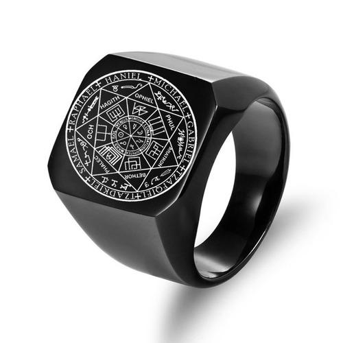 The Seals of The Seven Archangels Rings Protection Amulet Seal Solomon Kabbalah Mens Womens Stainless Steel Polished Band Gifts 7 чёрный